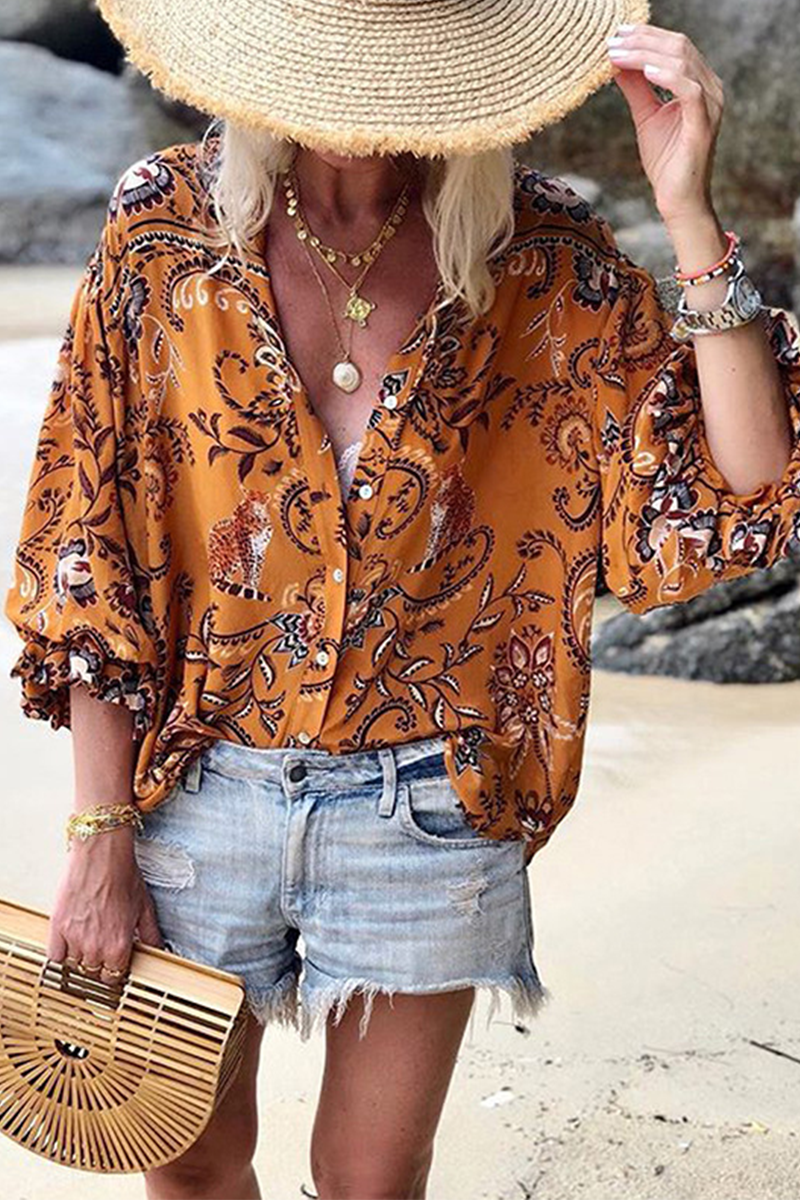 Boho Damen Bluse mit Print, locker & stilvoll – Emilia